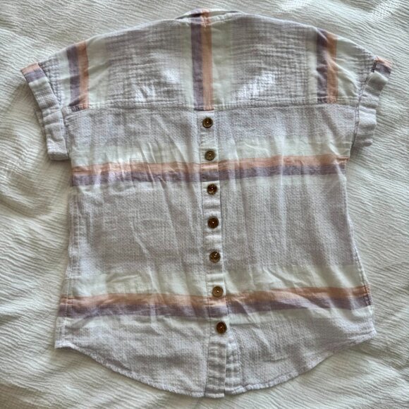 Soft Surroundings Light-As-Air Top Medium Pastel Stripe Button Back Blouse - Picture 7 of 14